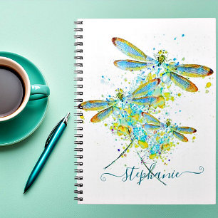 Teal Dragonfly splatter personalised  Notebook