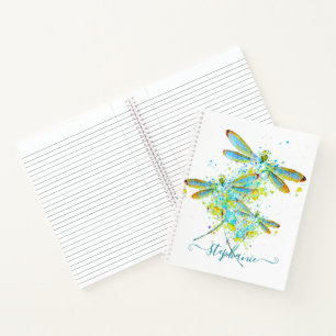 Teal Dragonfly splatter personalised  Notebook