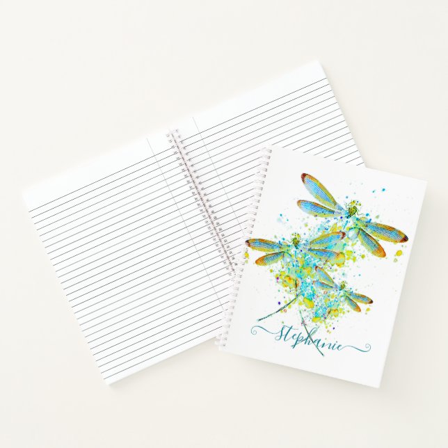 Teal Dragonfly splatter personalised  Notebook (Inside)