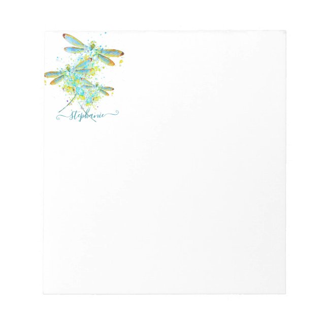 Teal Dragonfly splatter personalised  Notepad (Front)