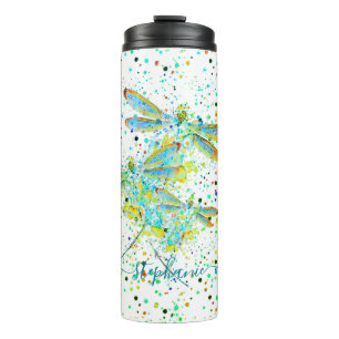 Teal Dragonfly splatter personalised Thermal Tumb Tumbler