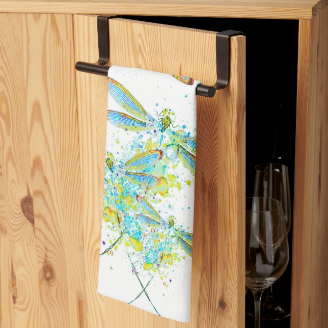 Teal Dragonfly splatter  Tea Towel (Thirds Fold)