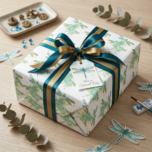 Teal Dragonfly splatter Wrapping Paper