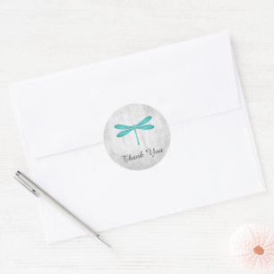 Teal Dragonfly Thank You Stickers