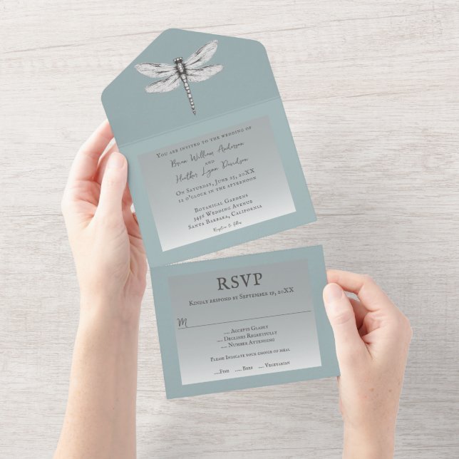 Teal Dragonfly Wedding All In One Invitation (Tearaway)