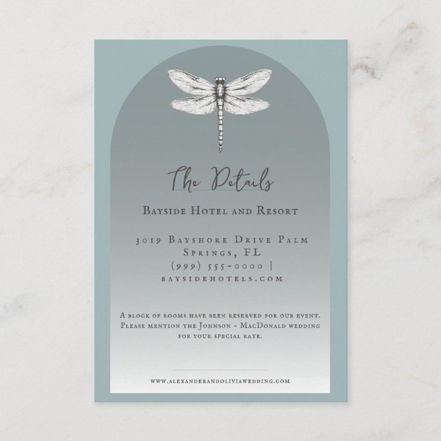 Teal Dragonfly Wedding Enclosure Card (Front)