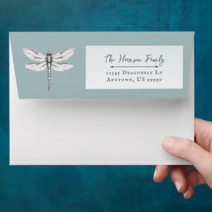 Teal Dragonfly Wedding Envelope
