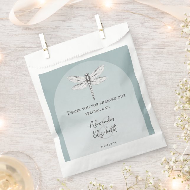 Teal Dragonfly Wedding Favour Bags (Clipped)