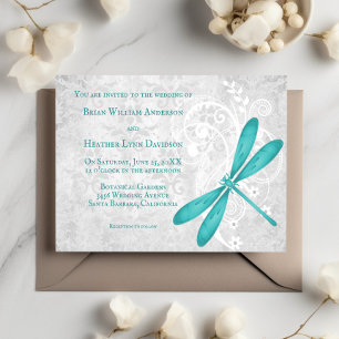 Teal Dragonfly Wedding Invitation