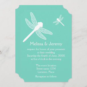 Teal Dragonfly Wedding Invitation