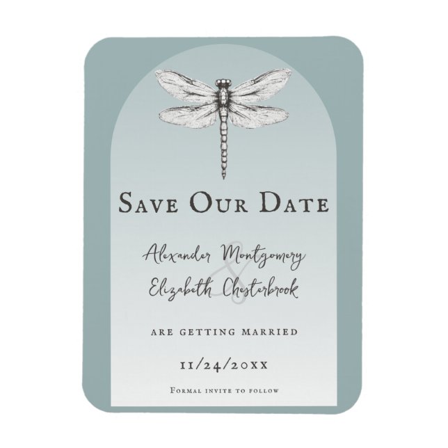 Teal Dragonfly Wedding Magnet (Vertical)