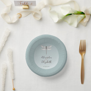 Teal Dragonfly Wedding Paper Plate