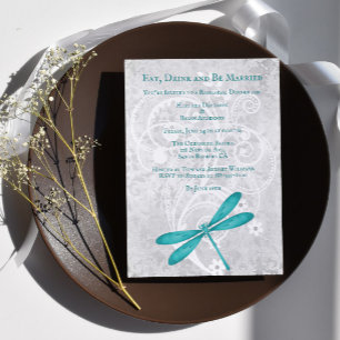 Teal Dragonfly Wedding Rehearsal Dinner Invite