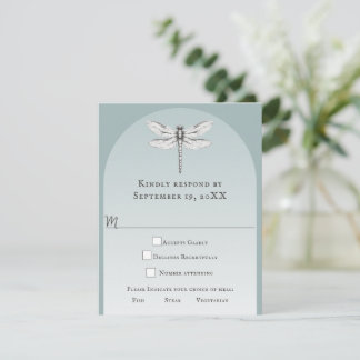Teal Dragonfly Wedding RSVP Card