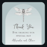 Teal Dragonfly Wedding Square Sticker<br><div class="desc">Seal thank you cards with this modern Teal Dragonfly Wedding Thank You Sticker. Sticker design features a simple and elegant dragonfly with elegant script and modern typography for the bride and grooms' names and thank you message. Perfect for the couple having a dragonfly theme wedding. Additional wedding stationery and supply...</div>