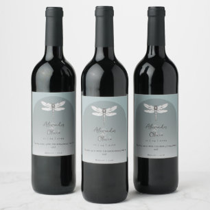 Teal Dragonfly Wedding Wine Label