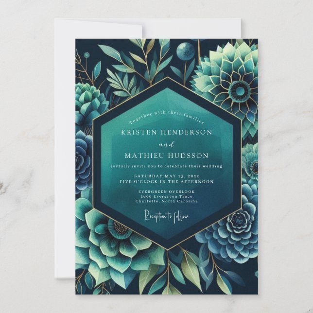Teal Dramatic Botanical Wedding Invitation (Front)