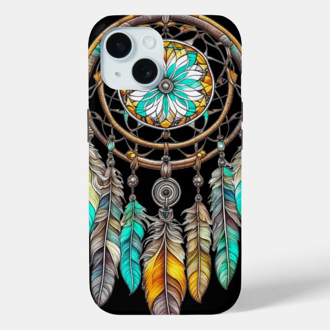 Teal Dreamcatcher Mystical Boho Feathers and Beads Case-Mate iPhone Case (Back)