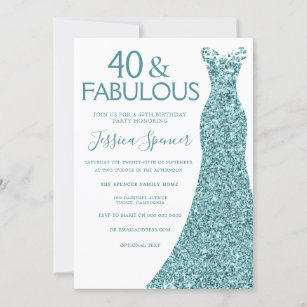 Teal Dress 40 & Fabulous 40th Birthday Party Invitation