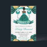 Teal Dress Dark Skin Princess Sweet 16 Invitation<br><div class="desc">Elegant watercolor dark skin princess in Teal dress design with Teal and gold flowers,  balloons and gold glitter confetti.</div>