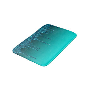 Teal Dripping Glitter Bath Mat
