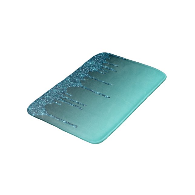 Teal Dripping Glitter Bath Mat (Angled)