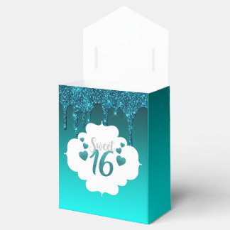 Teal Dripping Glitter Sweet 16 Favour Box