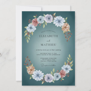 Teal Dusky Botanical Wedding Invitation