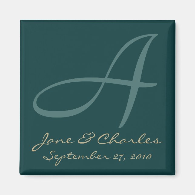 Teal & Ecru Monogram • Save the Date Magnet (Front)