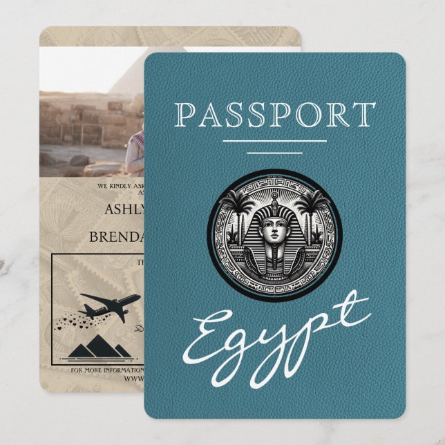 Teal Egypt Passport Wedding Invitation (Front/Back)