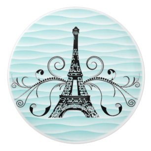 Teal Eiffel Tower Flourish Ceramic Pull