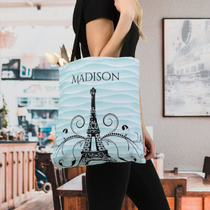 Teal Eiffel Tower Flourish Tote Bag