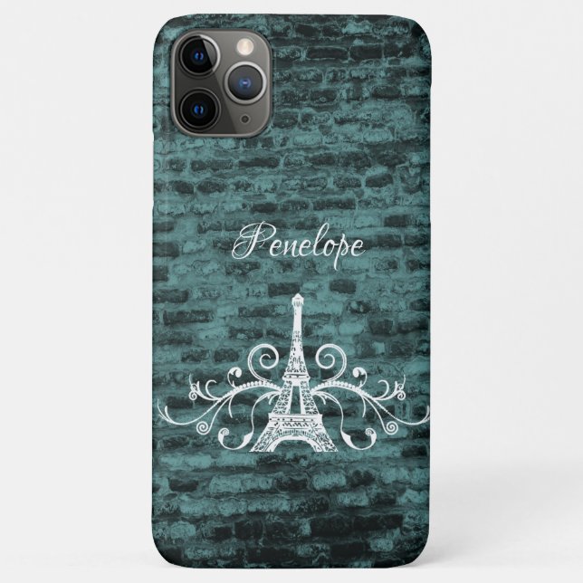 Teal Eiffel Tower Grunge Case-Mate iPhone Case (Back)