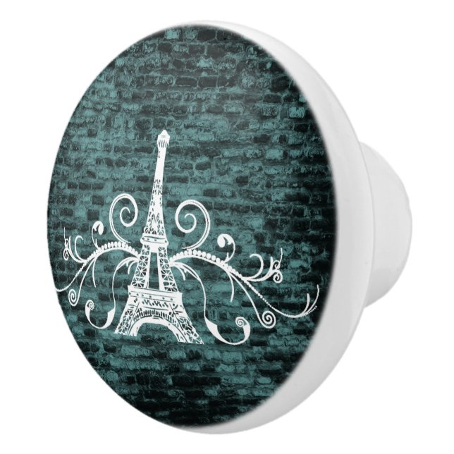 Teal Eiffel Tower Grunge Ceramic Pull (Right)