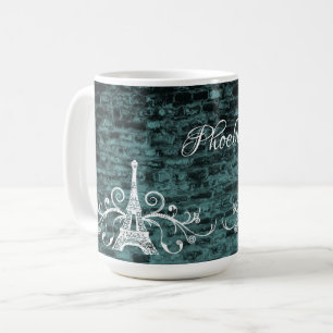 Teal Eiffel Tower Grunge Coffee Mug