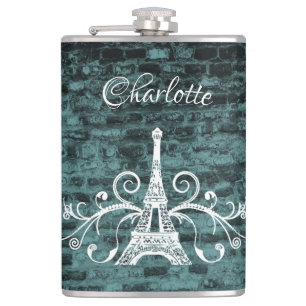 Teal Eiffel Tower Grunge Flask