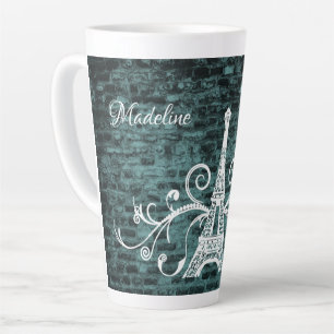 Teal Eiffel Tower Grunge Latte Mug