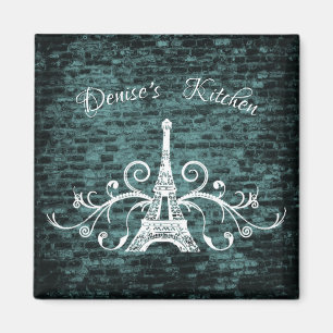Teal Eiffel Tower Grunge Magnet