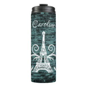 Teal Eiffel Tower Grunge Thermal Tumbler