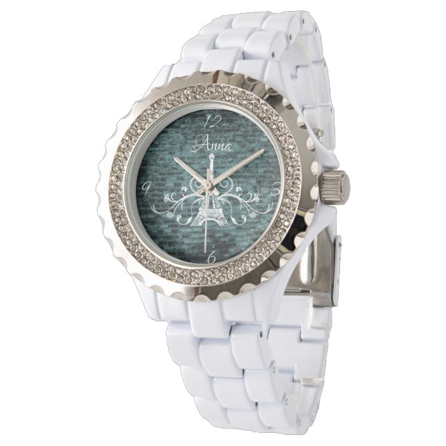 Teal Eiffel Tower Grunge Watch (Angled)