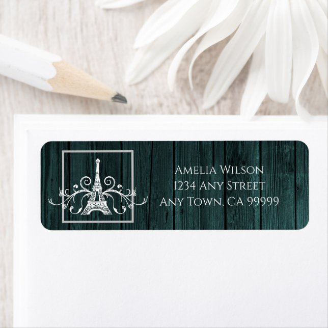 Teal Eiffel Tower Rustic Return Address Label (Insitu)