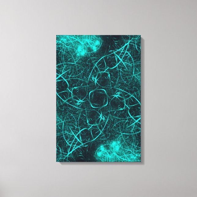 Teal Electric Energy Web Fractal Art Canvas Print (Front)