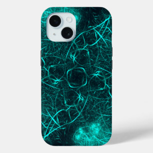Teal Electric Energy Web Fractal Art iPhone 15 Case