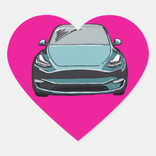Teal Electric Vehicle SUV Car Drawing Heart  Sticker