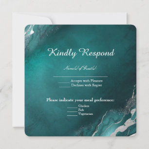 Teal Elegance: Silver Marble Wedding Invitation