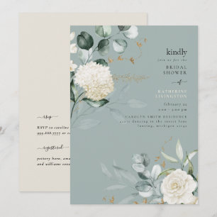 Teal Elegance White Hydrangeas Bridal Shower Invitation
