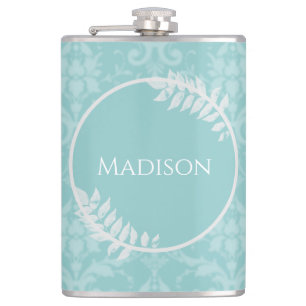 Teal Elegant Damask Flask