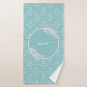 Teal Elegant Damask Personalised Bath Towel Set