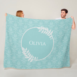 Teal Elegant Damask Personalised Fleece Blanket