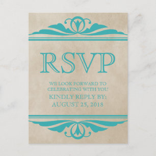 Teal Elegant Deco RSVP Postcard